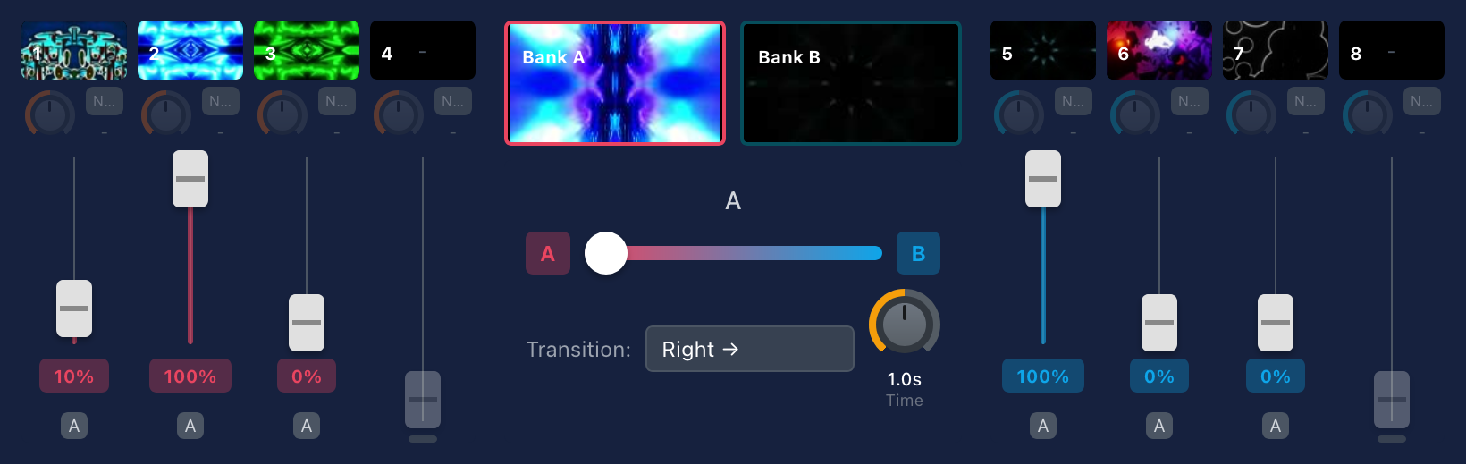 Channel strip showing loaded video with fader and controls